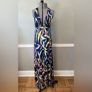 Julie Brown Print Silk Jersey Halter Maxi Size Large